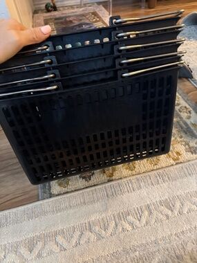 Stackable Black Plastic Storage Baskets with Metal Handles